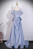 Blue Sparkling Princess Prom Dress with Off-the-Shoulder | Luxury Glitter Evening Gown HZ0429