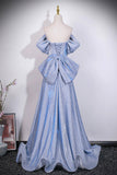 Blue Sparkling Princess Prom Dress with Off-the-Shoulder | Luxury Glitter Evening Gown HZ0429
