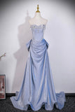 Blue Sparkling Princess Prom Dress with Off-the-Shoulder | Luxury Glitter Evening Gown HZ0429
