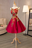Cute Saitn Lace Short Prom Dresses, A-Line Party Dresses HZ0429