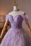 Lavender Off the Shoulder Short Homecoming Dress with Beaded Bodice HZ0429
