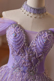 Lavender Off the Shoulder Short Homecoming Dress with Beaded Bodice HZ0429
