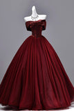 Burgundy Off-the-Shoulder Ball Gown Prom Dress with Corset Back HZ0429