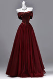 Burgundy Off-the-Shoulder Ball Gown Prom Dress with Corset Back HZ0429