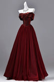 Burgundy Off-the-Shoulder Ball Gown Prom Dress with Corset Back HZ0429