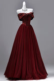 Burgundy Off-the-Shoulder Ball Gown Prom Dress with Corset Back HZ0429
