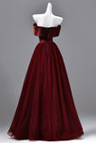 Burgundy Off-the-Shoulder Ball Gown Prom Dress with Corset Back HZ0429
