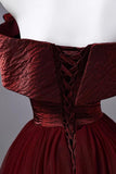 Burgundy Off-the-Shoulder Ball Gown Prom Dress with Corset Back HZ0429