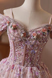 Pink Off Shoulder Short Tulle Homecoming Dress with 3D Flowers HZ0429