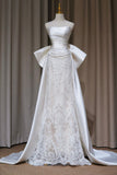 Luxury Strapless Satin Lace Mermaid Prom Gown with Oversized Bow HZ0429