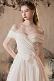 Off-the-Shoulder Ruched White Evening Gown A-Line Prom Party Dress HZ0429
