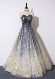 A-Line Strapless Tulle Long Prom Dresses, Cute Evening Party Dresses HZ0429