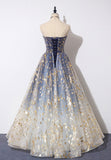 A-Line Strapless Tulle Long Prom Dresses, Cute Evening Party Dresses HZ0429