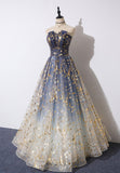 A-Line Strapless Tulle Long Prom Dresses, Cute Evening Party Dresses HZ0429