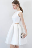 White Satin Short Prom Dresses, Cute A-Line Party Dresses HZ0429