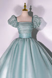 Green Tulle Floor Length Prom Dress, Lovely Short Sleeve Formal Evening Gown HZ0429