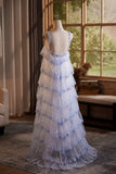 Romantic Lavender Tiered Tulle Prom Dress with Beaded Lace Hooded Veil HZ0429