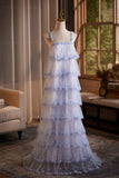 Romantic Lavender Tiered Tulle Prom Dress with Beaded Lace Hooded Veil HZ0429