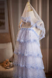Romantic Lavender Tiered Tulle Prom Dress with Beaded Lace Hooded Veil HZ0429