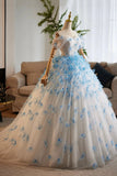 White and Blue Long A-Line Prom Formal Dress Sweetheart Neckline Party Dress HZ0429
