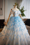 White and Blue Long A-Line Prom Formal Dress Sweetheart Neckline Party Dress HZ0429