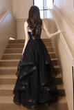 Black V-Neck Sequin Spaghetti Strap Evening Party Gown with Slit HZ0429