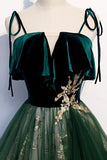 Green Velvet Long Prom Dresses, A-Line Evening Dresses HZ0429