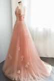 Pink Tulle Long Prom Dresses, Cute A-Line Graduation Dress HZ0429