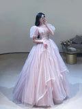 Pink Tulle Off Shoulder Long Formal Dress, Beautiful A-Line Pink Prom Dress HZ0429