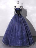 Blue Velvet Tulle Long Prom Dress, A-Line Evening Party Dress HZ0429