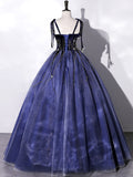 Blue Velvet Tulle Long Prom Dress, A-Line Evening Party Dress HZ0429