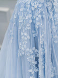 Blue Sweetheart Neck Lace Floor Length Prom Dress, Lovely Blue Evening Dress HZ0429