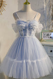 Cute Spaghetti Strap Lace Short Party Dresses, A-Line Evening Dresses HZ0429