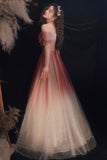 Cute Tulle Sequins Long Prom Dresses, A-Line Ombre Evening Dresses HZ0429