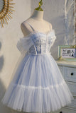 Cute Spaghetti Strap Lace Short Party Dresses, A-Line Evening Dresses HZ0429