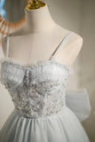 Gray Tulle Short A-Line Prom Dress, Cute Evening Party Dress HZ0429