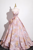 Blushing Pink Printed Pattern Prom Dress, Beautiful A-Line Evening Dress HZ0429