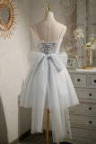 Gray Tulle Short A-Line Prom Dress, Cute Evening Party Dress HZ0429