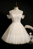 Cute Spaghetti Strap Lace Short Party Dresses, A-Line Evening Dresses HZ0429