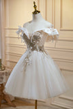 Champagne Lace Short Prom Dress, A-Line Homecoming Party Dress HZ0429