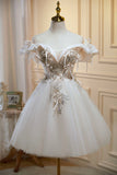 Champagne Lace Short Prom Dress, A-Line Homecoming Party Dress HZ0429
