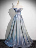 A-Line Gradient Blue Floor Length Prom Dress, Off the Shoulder Evening Party Dress HZ0429