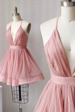 Cute V-Neck Tulle Short Prom Dresses, A-Line Mini Party Dresses HZ0429