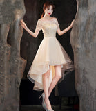 Champagne Tulle High Low Prom Dresses, A-Line Party Dresses HZ0429