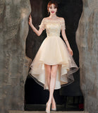 Champagne Tulle High Low Prom Dresses, A-Line Party Dresses HZ0429