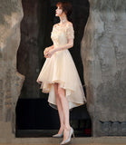 Champagne Tulle High Low Prom Dresses, A-Line Party Dresses HZ0429