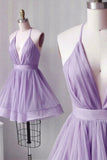 Cute V-Neck Tulle Short Prom Dresses, A-Line Mini Party Dresses HZ0429