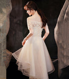 Champagne Tulle High Low Prom Dresses, A-Line Party Dresses HZ0429