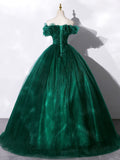 Green Off Shoulder Tulle Formal Dress, A-Line Long Prom Dress HZ0429