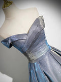 A-Line Gradient Blue Floor Length Prom Dress, Off the Shoulder Evening Party Dress HZ0429
